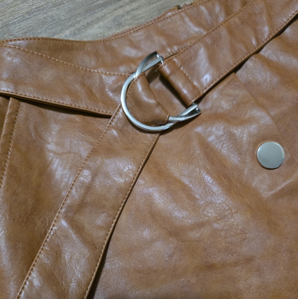 Zara Brown Leather Skirt Size S with Button Detail - Picture 4 of 10